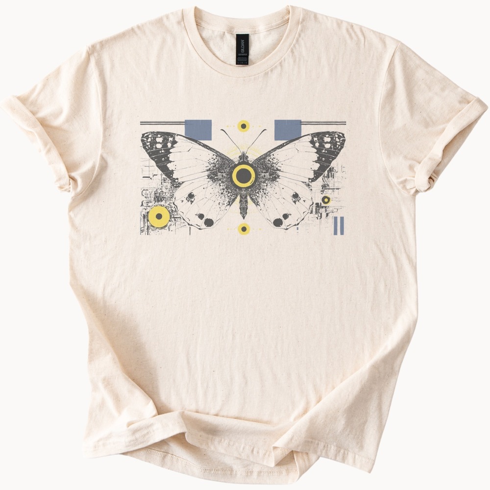 Butterfly Blueprint Graphic Tee Intricate Technical Nature Design